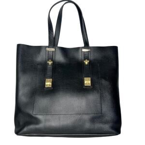India Hicks Black Leather Tote Bag